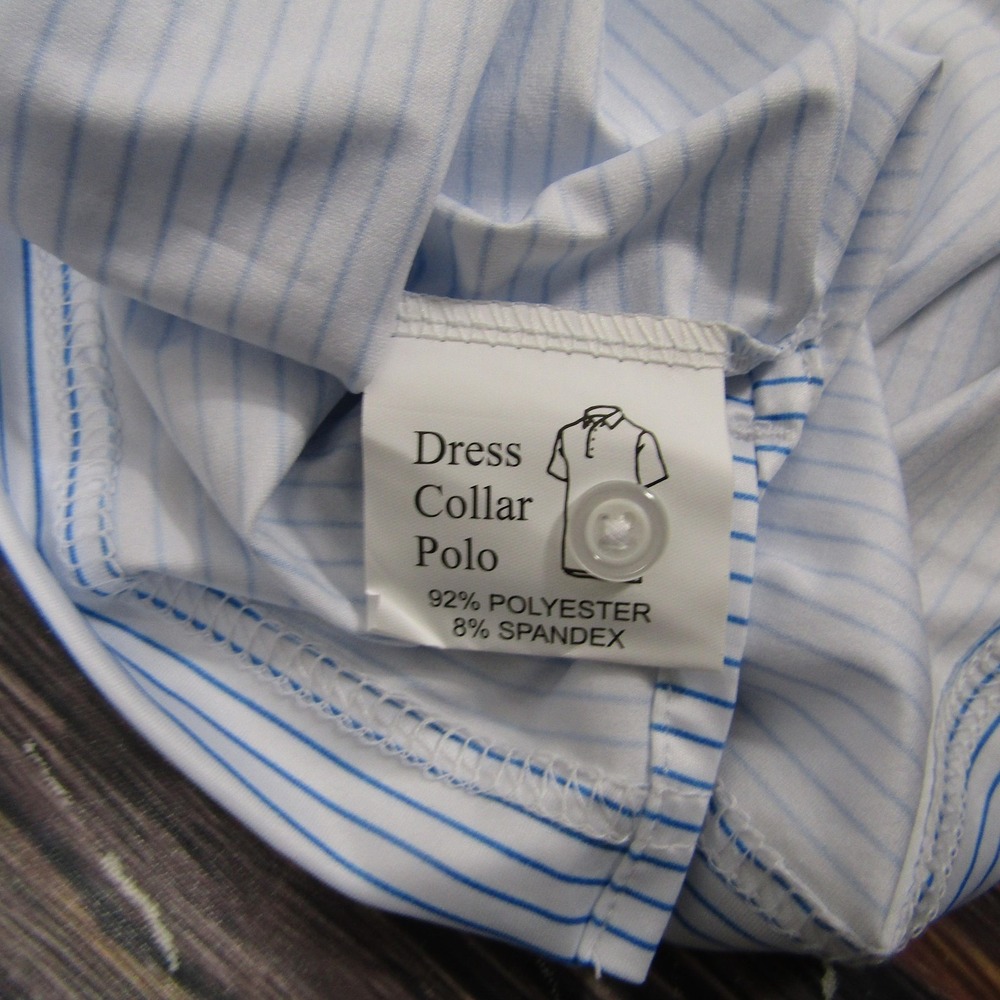 Collars & Co Polo Shirt Mens Medium Blue White Stripe Dress Collar Relaxed Golf - Picture 4 of 7